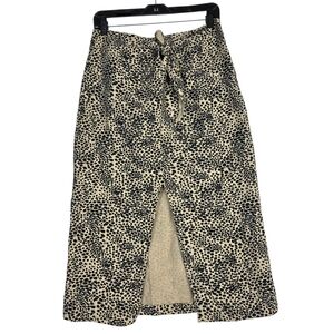 & Other Stories Midi Skirt Linen Blend Tie Waist Front Slit Women Leopard Print